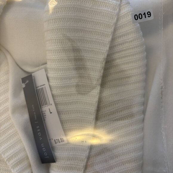 Joan Vass Ribbed Hem Open Front Cardigan Large Acrylic Rayon Blend White - Picture 12 of 12